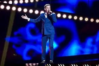 Jüri Pootsmann tijdens het Eurovisiesongfestival 2016