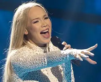 Agnete Johnsen tijdens het Eurovisiesongfestival 2016