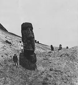 Moai-beeld op Paaseiland, gefotografeerd in 1880