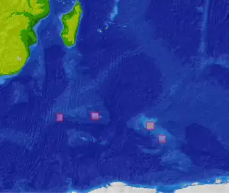 Van links naar rechts: Prince Edward, Crozet, Kerguelen, Heard en McDonald