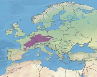 Locatie van de ecoregio van West-Europese loofbossen in Europa.