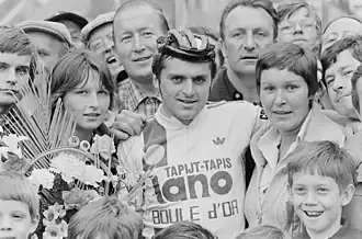 Eddy Vanhaerens na zijn overwinning in de Grote Prijs Raf Jonckheere 1979 in Westrozebeke.