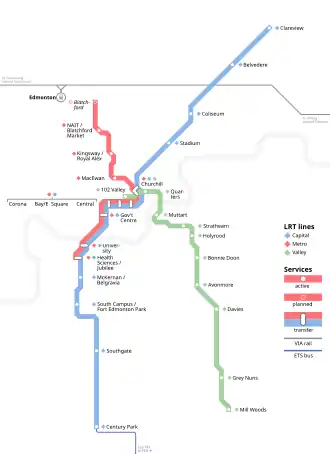 Netwerkkaart van de Edmonton LRT