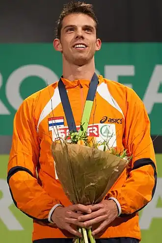 Tijdens de huldiging op de EK indoor in 2013, Göteborg