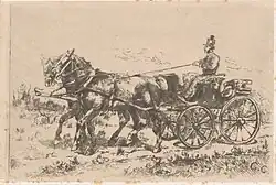 Een equipage met twee paarden, ets, 19e eeuw