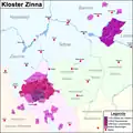 Kaart bezittingen van Klooster Zinna omstreeks 1300-1500