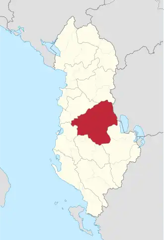 Ligging van Elbasan binnen Albanië