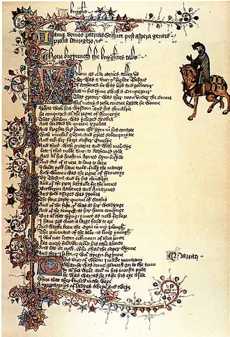 Engelse gotica cursiva, uit The Ellesmere Chaucer, ca. 1400
