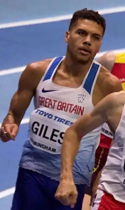 Elliot Giles in actie op de WK indoor van 2018 in Birmingham.