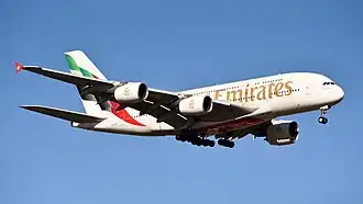 Een Airbus A380 van Emirates