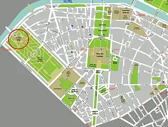 Locatie van de Eiffeltoren in het 7e arrondissement