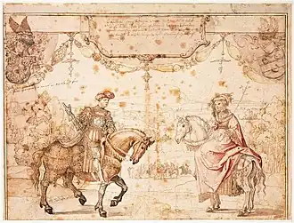 Ontwerptekening voor het wandtapijt door Bernard van Orley met Engelbrecht&nbsp;I van Nassau-Breda en Johanna van Polanen