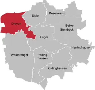 Ligging van Dreyen in de gemeente Enger