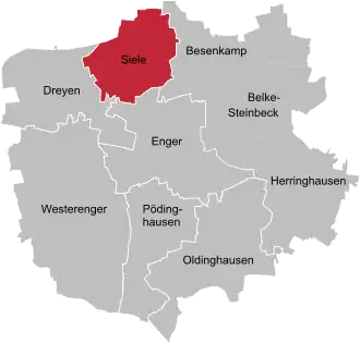 Ligging van Siele in de gemeente Enger