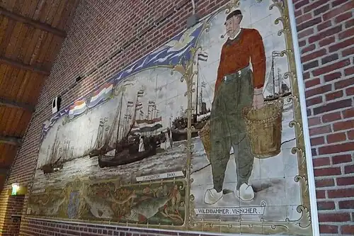 Tegeltableau van vlootschouw op de Zuiderzee afkomstig uit een viswinkel Bunt in Utrecht.