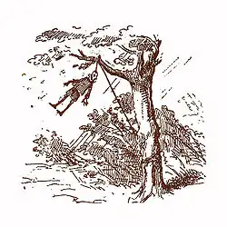 Pinokkio wordt opgehangen