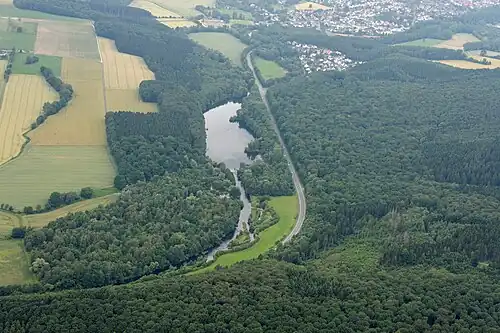 Natuurgebied Enser See; op de achtergrond is Neheim zichtbaar.
