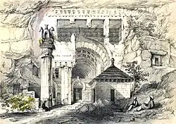 Ingang van de grote chaitya-grot in Karli, tekening