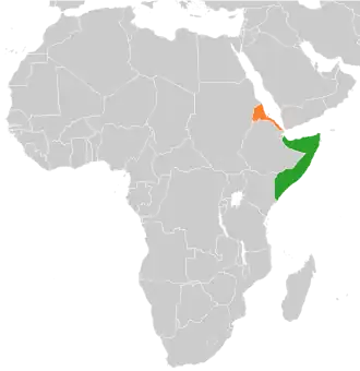 Somalië (groen) en Eritrea (oranje).