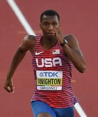 Erriyon Knighton in actie tijdens de WK 2022, Eugene.