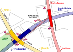 Ligging van de stations Plaza de España en Noviciado