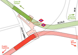 Ligging van de metrolijnen bij Ventas sinds 16 februari 2007