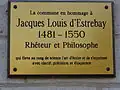 Plaquette van filosoof Jacques-Louis d'Estrebay