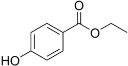 Structuurformule van ethyl-p-hydroxybenzoaat