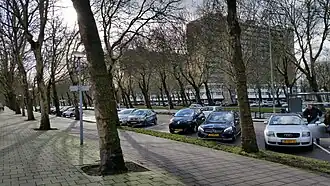 Twee van de drie flats van Weerdestein Op de voorgrond Europaboulevard (januari 2019)