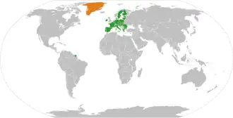 Europese Unie (groen) en Groenland (oranje)