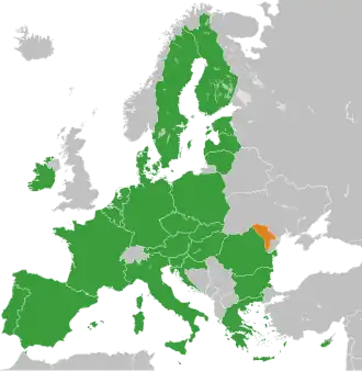 Kaart met daarop Europese Unie en Moldavië