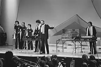 Telex tijdens een repetitie voor het Eurovisiesongfestival 1980