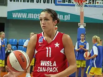 Ewelina Kobryn in een tenue van Wisły Kraków in 2009.