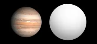 CoRoT-4b in vergelijking met de planeet Jupiter