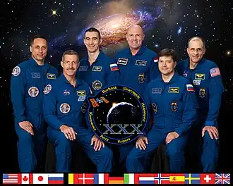 Anton Shkaplerov, Dan Burbank, Anatoly Ivanishin, Andre Kuipers, Oleg Kononenko en Don Pettit
