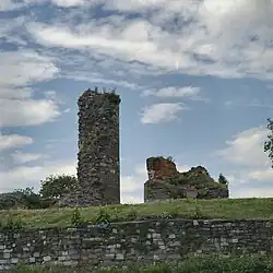 Ruïne Kasteel Montfort, gebouwd met de stenen van de Wycker verdedigingstoren