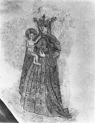 Muurschildering: Maria met kind, blootgelegd tijdens de restauratie, 1949