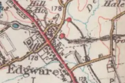 De kaart uit 1930 met het LNER station en iets noordelijker het metrostation.