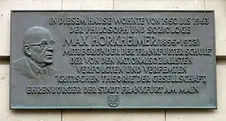 Gedenkplakkaat voor Horkheimer in Frankfurt am Main