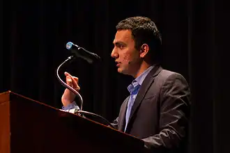 Faisal Saeed Al Mutar spreekt op de Universiteit van Missouri in maart 2014.