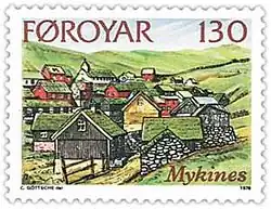 *Postzegel nr. FR 26 - Postverk Føroya - dag van uitgifte 26 januari 1978 - Omschrijving: Het dorp Mykines, grafisch ontwerp door Charles Göttsche