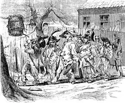 Carnaval in Zweden (met soort van piñata en militaire kostuums), ca. 1860