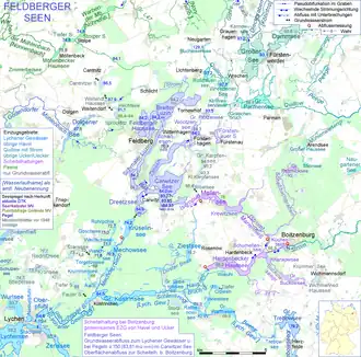 Kaart van de meren en andere wateren rond Feldberg