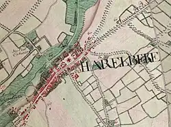 Harelbeke rond 1770-77 uit de Ferrariskaart.
