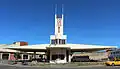 Het futuristische tankstation Fiat Tagliero (1938) in de Eritrese hoofdstad Asmara. Deze stad omvat meer dan duizend modernistische bouwwerken waarvan een deel sinds 2017 op de Werelderfgoedlijst staat.