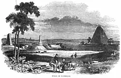 De monumenten en de Leeuw van Waterloo. Beeld uit 1851[4]