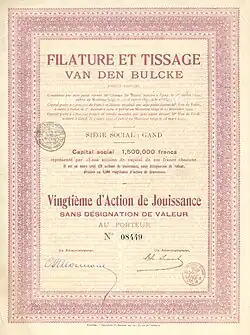 Van den Bulcke - Aandeel 100 BEF