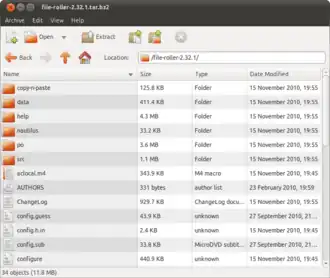 File Roller running on Ubuntu 10.10