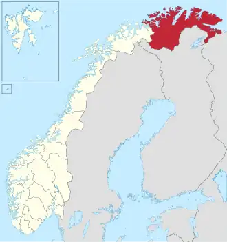 Kaart van Finnmark fylke Finnmárkku fylkka Finmarkun fylkki