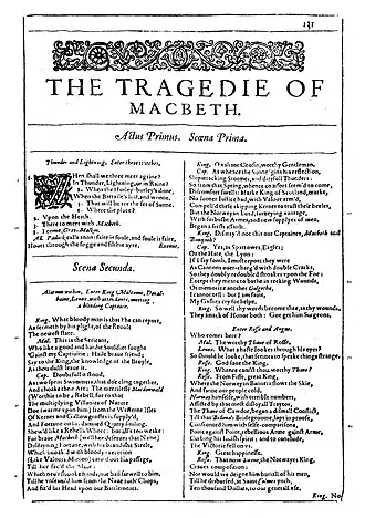 Facsimile met eerste pagina van Macbeth, uit First Folio (1623)